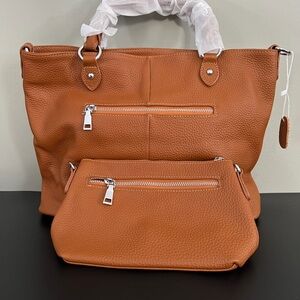 Gaifongre Brown Leather Tote and Clutch Set